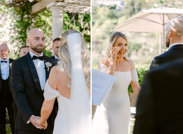 a wedding ceremony of bride and groom at Quinta de Sao Tadeu