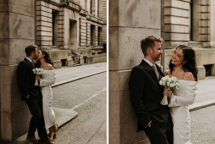 Couple share a kiss outside 23 Montrose Street