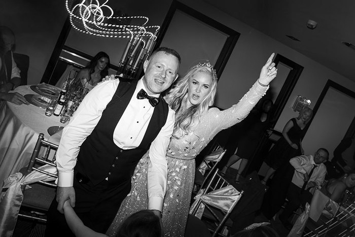 black and white image of a bride and groom at the Torrance Hotel