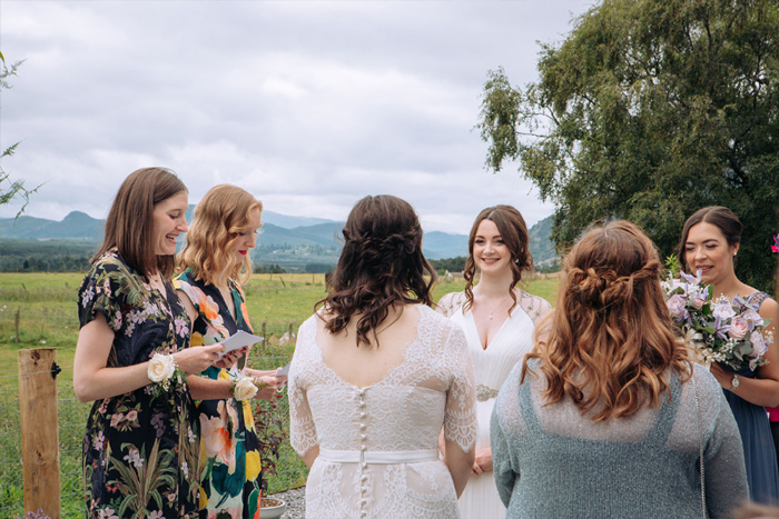 Same Sex Outdoor Wedding Ceremony Of Two Brides In Newtonmore