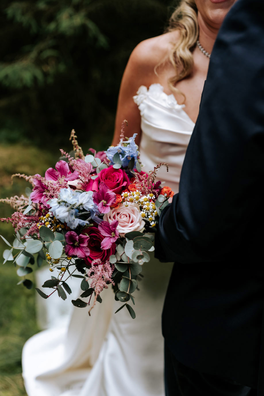 close up of a colourful bridal bouquet