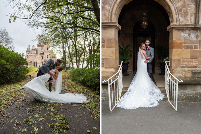 A Bride And Groom Posing For Pictures At Cornhill Castle