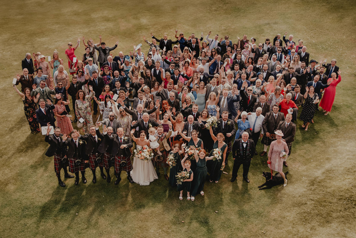 Aerial group shot of guests at Crieff Hydro