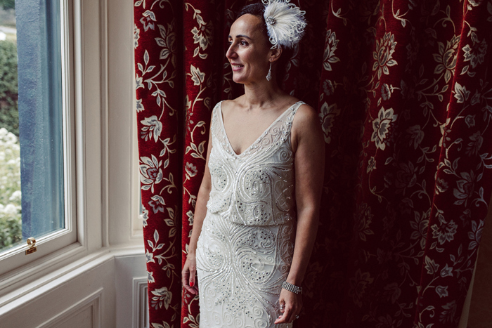 Bride wearing 1920's style wedding dress