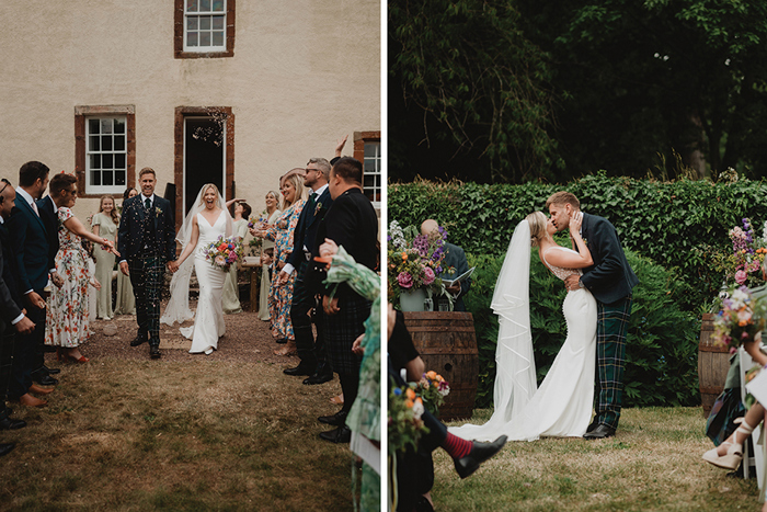 Bride And Groom Walking And Kissing