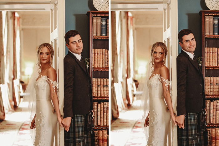 A Bride And Groom Doing A First Touch Around A Door