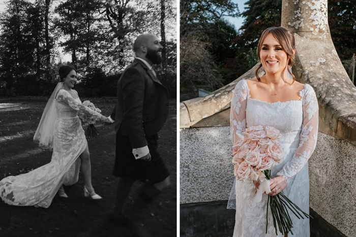 Newlyweds get photos taken outside