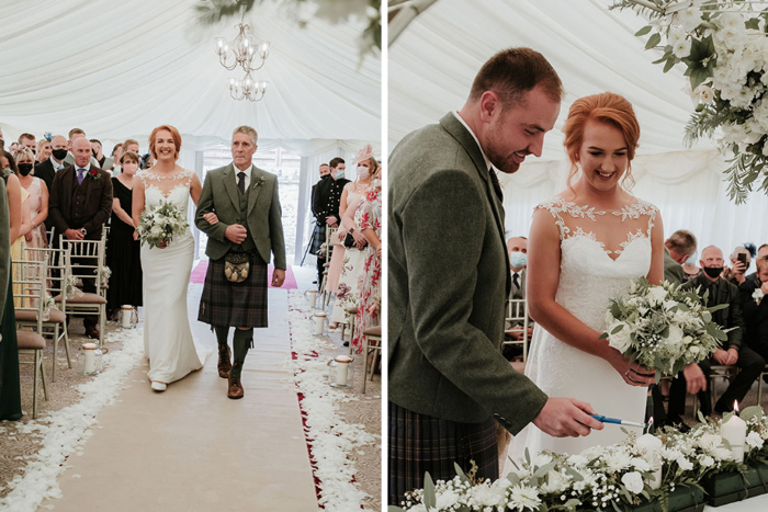 A Wedding Ceremony Of A Bride And Groom At Cornhill Castle