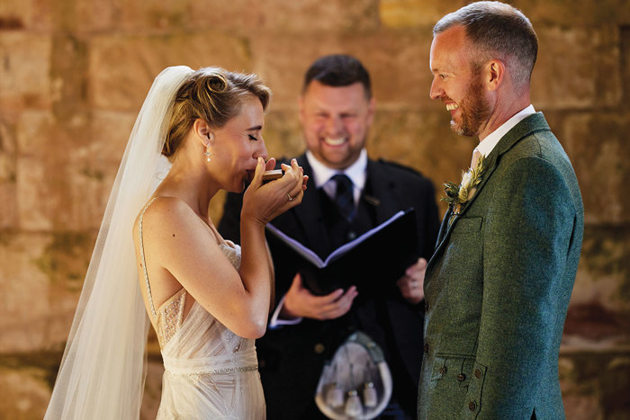 Bride drinks from the quaich during her ceremony