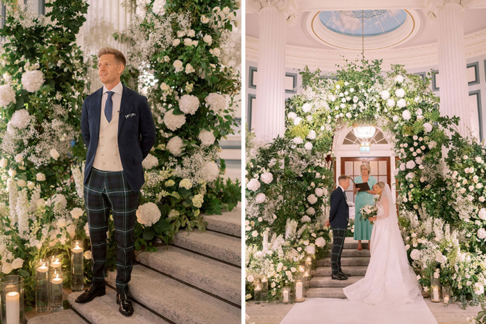 Bride at the top of the aisle and image of bride and groom during the ceremony