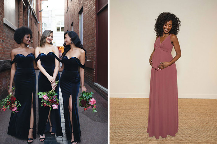 Bridesmaids wear black dresses and image showing pregnant bridesmaid