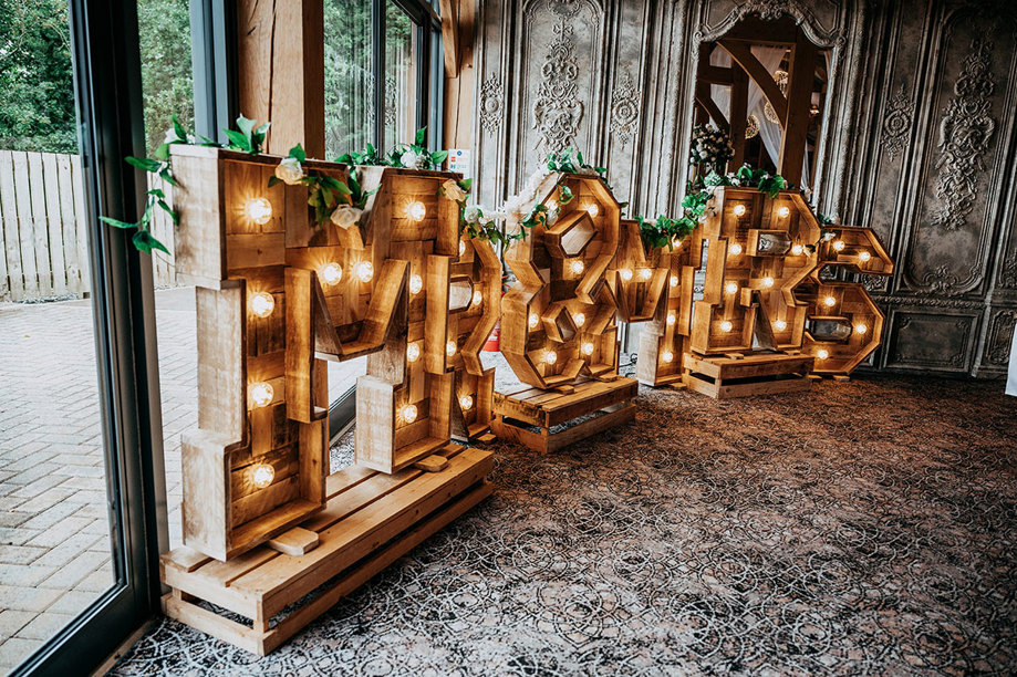 Mr And Mrs Light Up Letters On Display At Enterkine House