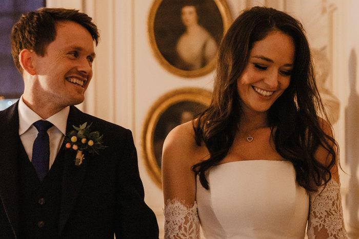  A Bride And Groom Posing For Photos At Pollok House In Glasgow