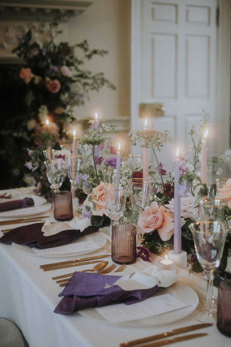 floral arrangement wedding table Chatelherault styled shoot