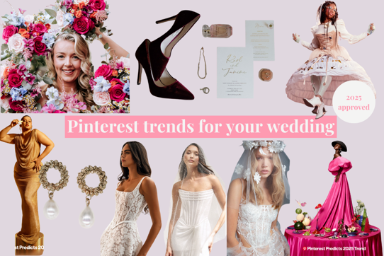 collage of pinterest trends for weddings 2025