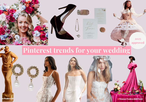 collage of pinterest trends for weddings 2025