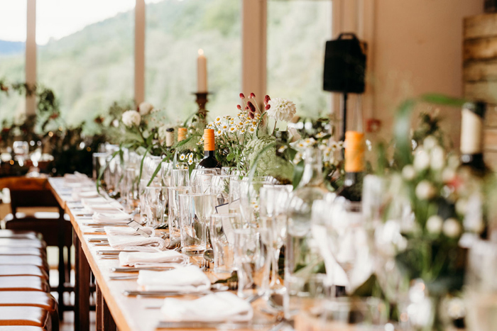 Wedding table set up at Venachar Lochside