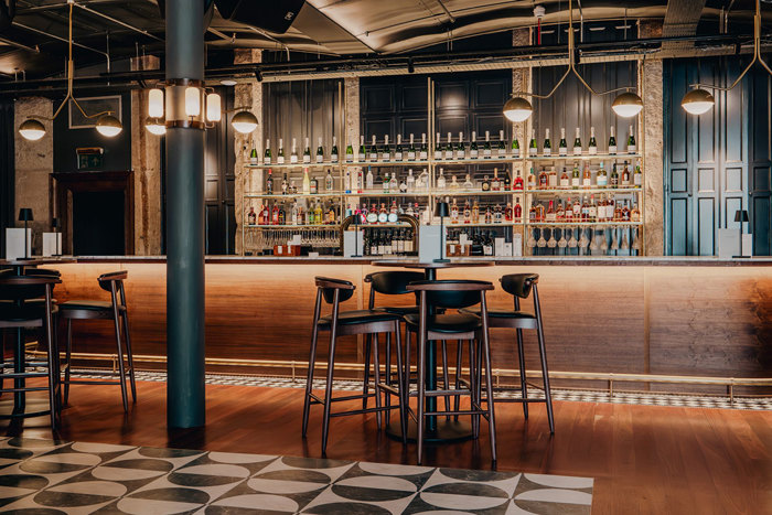 the print room bar area with seating at the exchange in glasgow