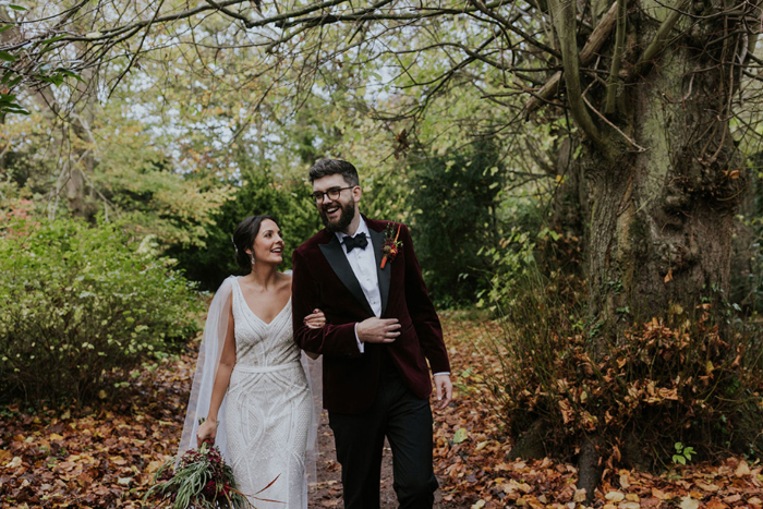 Bride And Groom In Gardens At Netherbyres House