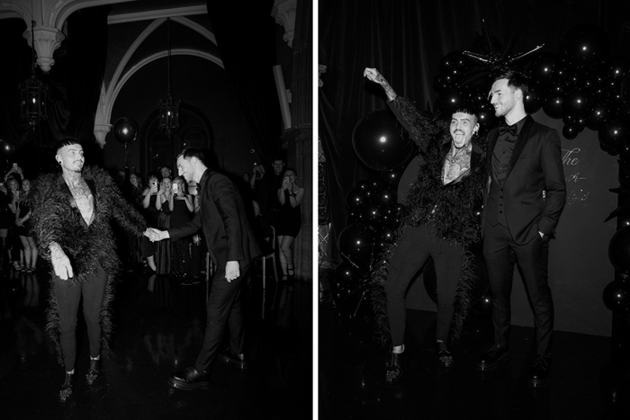 Two Grooms Cheering And Dancing