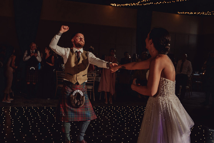 Bride and groom on dancefloor