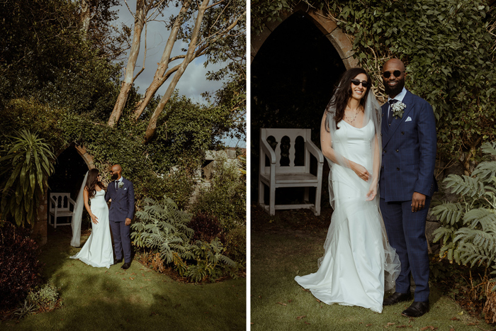 Wedding Portraits Of Bride And Groom In A Garden On Arran