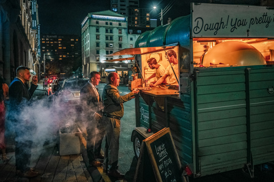 Guests queue for Dough Man's Land pizza