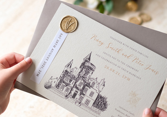 Scottish Wedding Invitation with Carlowrie Castle