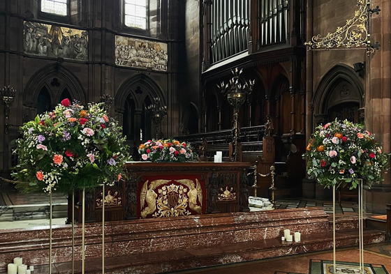 Flowers at altar in church