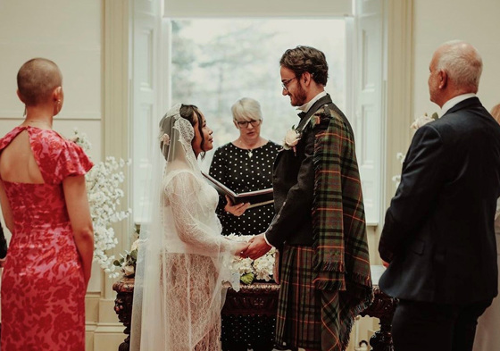 Bride and groom at altar