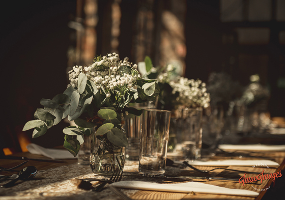 Close up shot of white table flowers