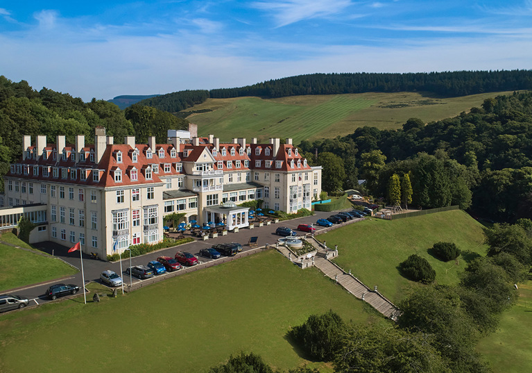 View of Peebles Hydro Hotel exterior and grounds