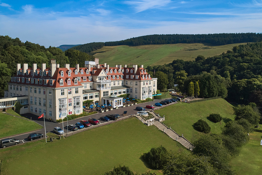 View of Peebles Hydro Hotel exterior and grounds