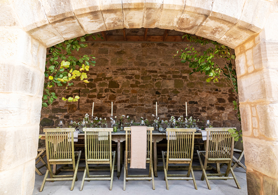 Outdoor meal set up with candles