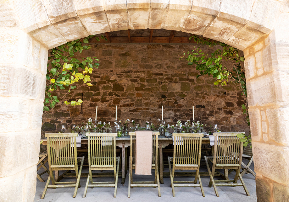 Outdoor meal set up with candles