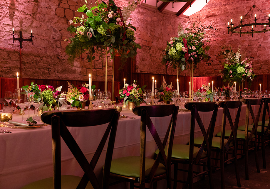 Wedding meal long table with roses