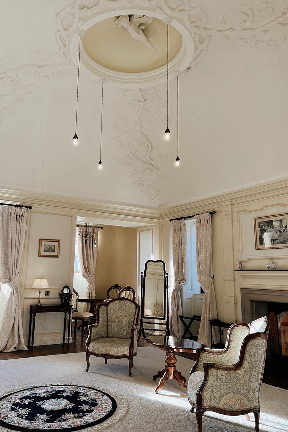 Seating area in a bedroom in Rowallan Castle's 12th-century Old Castle.