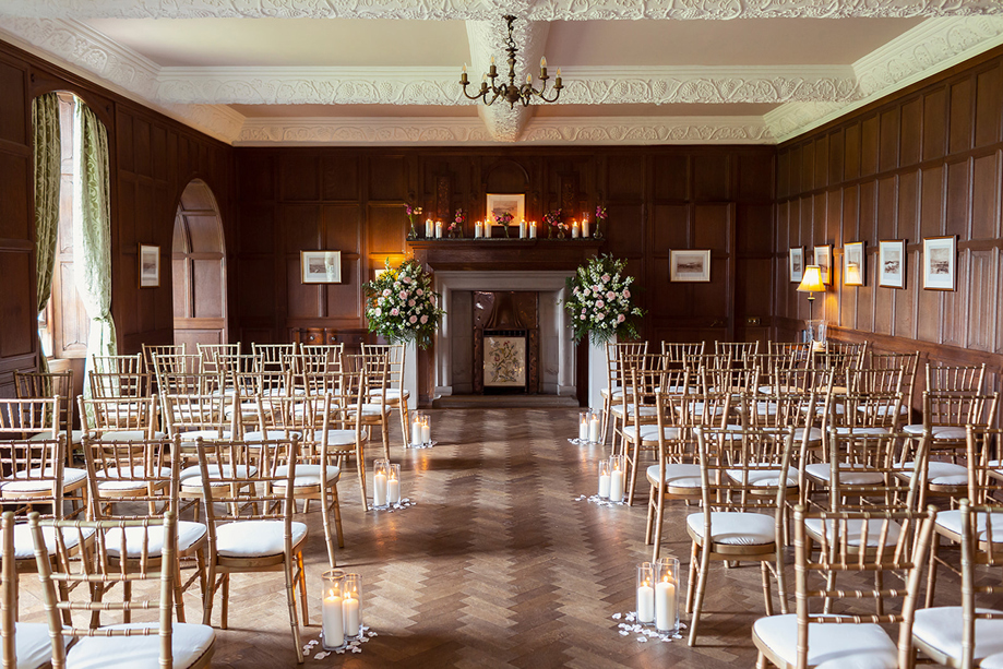 Wedding ceremony set up in the Ceremony Room at Rowallan Castle.