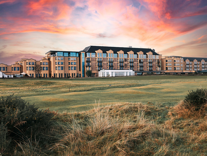 Hotel exterior with golf course in foreground