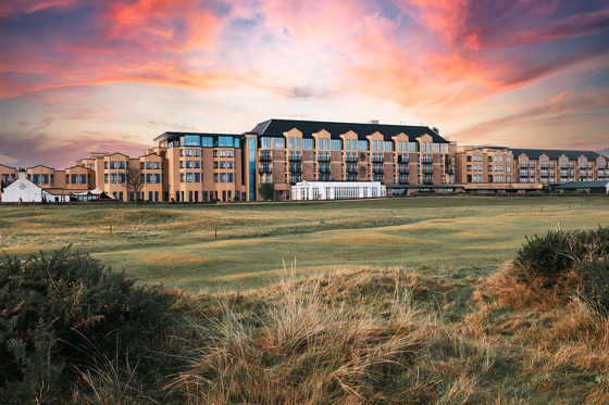 Hotel exterior with golf course in foreground